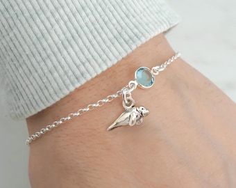 Manatee Bracelet or Anklet: Sterling Silver Rolo Chain, Personalized Birthstone