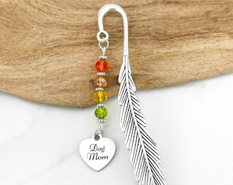 Dog Mom Bookmark: Beaded Heart Charm Metal Book Marker for Dog Lovers