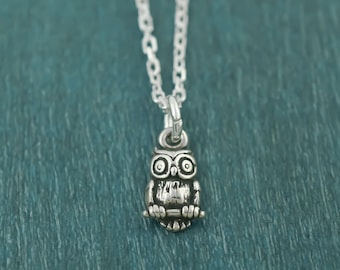 Tiny Owl Necklace - Sterling Silver Bird Charm Jewelry