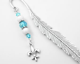 Fleur de Lis Bookmark: Silver Beaded Charm Book Marker, Paris Gift
