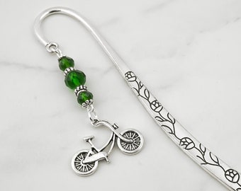 Bicycle Bookmark for Cyclist Gift Bike Bookmark Bicycle Charm Beaded Bookmark Silver Metal Bookmark Athletic Stationary Beaded Bookmark