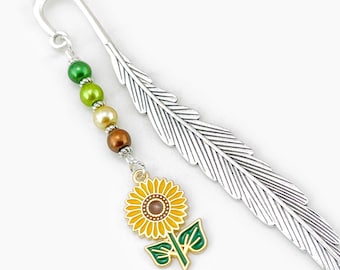 Sunflower Bookmark - Enamel Flower Charm Beaded Book Marker, Sunflower Gifts