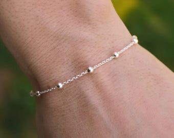 Ball Chain Bracelet or Anklet: Minimalist 925 Sterling Silver Layering Jewelry