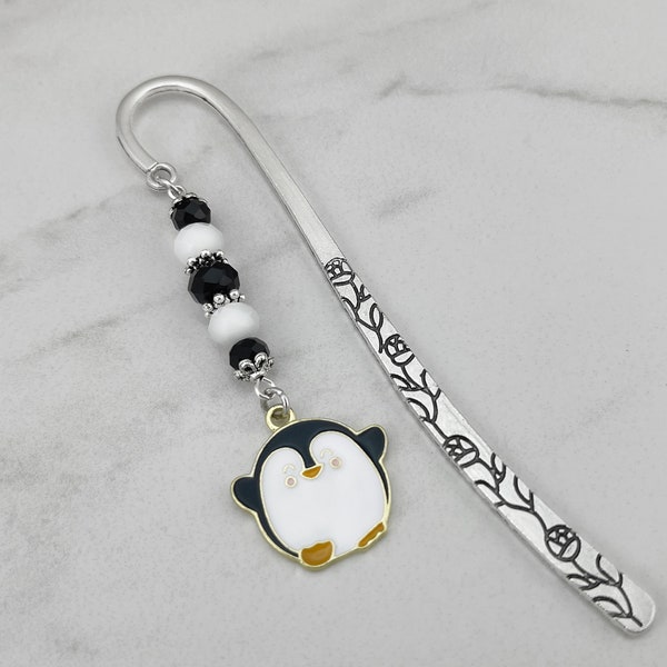 Penguin Bookmark - Tibetan Silver Bookmark - Unique Bookmarks - Enamel Baby Penguin Charm - Penguin Gift Ideas