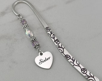 Sister Bookmark - Engraved Heart Tibetan Silver Bookmark - Bridal Party Gifts - Wedding Favors - Sister Gift Ideas - Wedding Stationary