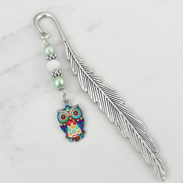 Colorful Owl Bookmark - Tibetan Silver Bookmark Stationary - Owl Gift Ideas - Enamel Owl Charm