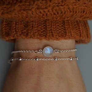 Rainbow Moonstone Bracelet - Round Moonstone Gemstone Anklet - 925 Sterling Silver Jewelry - Minimalist Bracelet