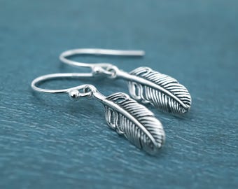 Small Feather Earrings: 925 Sterling Silver Feather Jewelry for Everyday