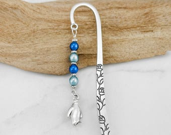 Penguin Charm Bookmark: Silver Beaded Penguin Book Marker Gift