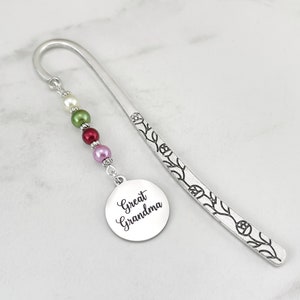 Great Grandma Bookmark - Tibetan Silver Beaded Bookmark - Grandma Gift Ideas - Custom Laser Engraved