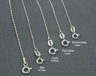 Minimalist Sterling Silver Chain Necklace for Women, Box Chain, Flat Cable Chain, Curb Chain, Diamond Cut Ball Chain - 16, 18, 20 inches