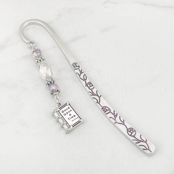 Book Bookmark - Once Upon a Time Charm - Gift for Readers - Tibetan Silver Beaded Bookmark - Book Lover Gifts - Librarian Bookmark