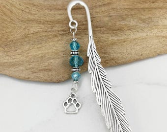 Dog Paw Print Bookmark - Beaded Metal Charm Book Marker for Dog Lovers
