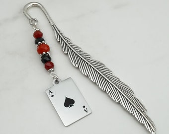 Ace of Spades Bookmark - Metal Bookmark for Him or Her - Poker Bookmark - Unique Beaded Silver Bookmark - Engraved Playing Cards Bookmark