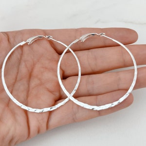 Large Hoop Earrings - 925 Sterling Silver Jewelry - Hammered Silver Hoops - 50mm | 2 inches