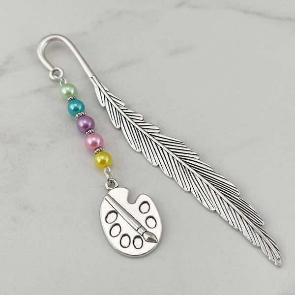Painter Bookmark - Artist Bookmark - Paint Palette Charm - Tibetan Silver Beaded Bookmark - Gifts for Artists