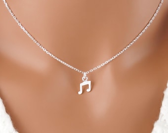 Dainty Music Note Necklace - Minimalist Eighth Note Charm, Everyday 925 Sterling Silver Music Jewelry