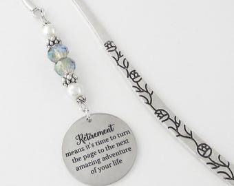 Custom Quote Retirement Bookmark: Beaded Charm Book Marker, Retiree Gifts