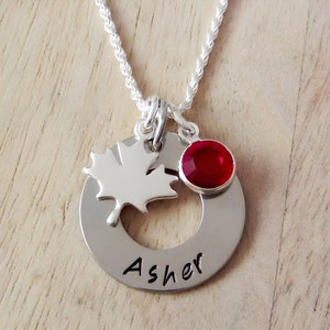 Maple Leaf Name Necklace Personalized Name Charm Birthstone Charm 925 Sterling Silver Jewelry Stainless Steel Jewelry image 1