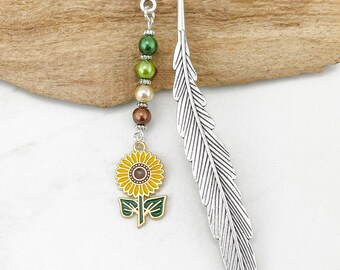 Sunflower Bookmark: Enamel Flower Charm Beaded Book Marker