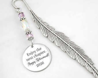 Personalized Retirement Bookmark for Women and Men: Engraved Stainless Steel Quote Charm