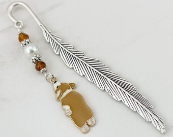 Pembroke Welsh Corgi Bookmark - Tibetan Silver Bookmark - Unique Corgi Gifts - Brown Enamel Dog Charm Bookmarks