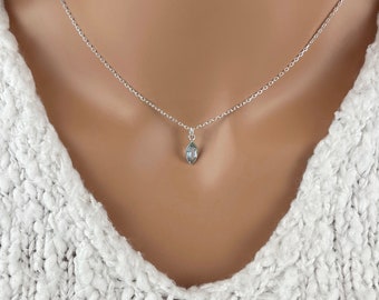 Blue Topaz Marquise Necklace - Faceted Blue Topaz Gemstone Charm - 925 Sterling Silver Necklace - December Birthstone Necklace