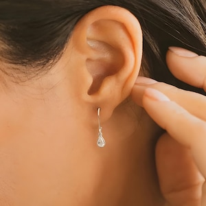 Dainty CZ Teardrop Earrings - Mini Cubic Zirconia Tear Drop Charms, 925 Sterling Silver Jewelry, Lever Backs or Shepherd Hooks