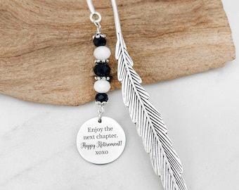 Custom Retirement Bookmarker - Beaded Metal Charm Bookmark for Retirees