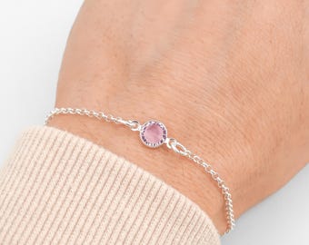 June Birthstone Bracelet or Anklet: Minimalist Sterling Silver Jewelry