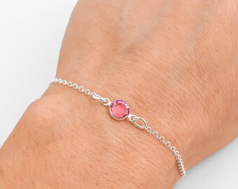 Tourmaline Birthstone Bracelet or Anklet: Sterling Silver October Minimalist Jewelry
