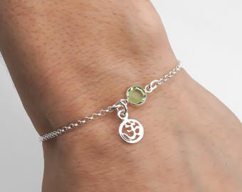 Om Bracelet - Om Anklet - Personalized Birthstone Bracelet - 925 Sterling Silver - Rolo Chain - Dainty Minimalist Bracelet