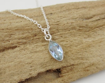 Blue Topaz Marquise Necklace - Faceted Blue Topaz Gemstone Charm - 925 Sterling Silver Necklace - December Birthstone Necklace