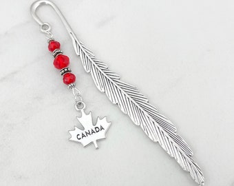 Maple Leaf Bookmark - Canada Maple Leaf Charm - Beaded Charm Bookmark - Canadian Bookmark - Canadian Gift Ideas