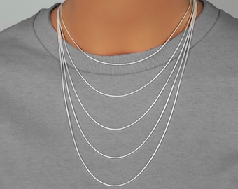 Silver Snake Chain with Lobster Clasp - Thin Snake Chain - 1.2 mm Thick - 14, 16, 18, 20, 22, 24 inches - Solid 925 Sterling Silver Chain