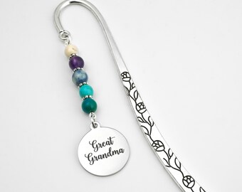 Great Grandma Bookmark: Custom Engraved Name Bookmarker, Beaded Grandmother Gifts