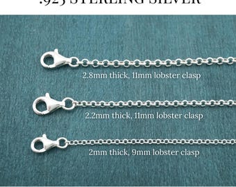 Sterling Silver Rolo Chain Necklace: Unisex, 2mm, 2.2mm, 2.8mm thick