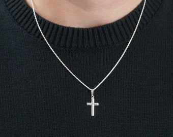 Sterling Silber Kreuz Halskette - Religiöser Schmuck - Einfacher Schlichter Silber Kreuz Anhänger - 28mm - Unisex Schmuck - Damen oder Herren Halskette