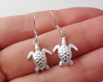 Sea Turtle Earrings - 925 Sterling Silver Jewelry - Kids Earrings - Small Lightweight Sea Turtle Charms - Matching Jewelry