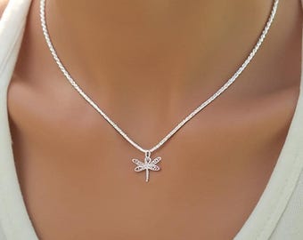 Sterling Silver Dragonfly Necklace: Minimalist Insect Gifts
