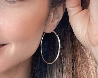 2 Inch Infinity Hoop Earrings: 925 Sterling Silver Endless Hoops - 50mm, 2mm Thick