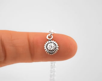 Tiny Sunflower Necklace - Sterling Silver Flower Charm Jewelry