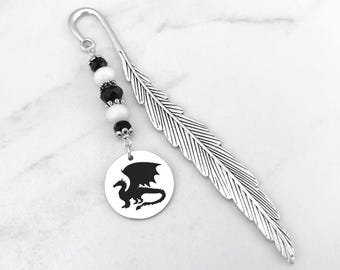 Dragon Bookmark: Engraved Fantasy Creature Charm Beaded Book Marker