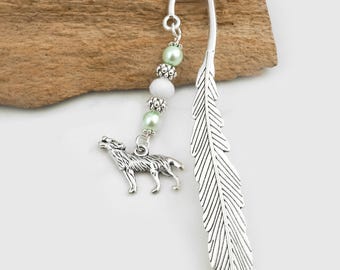Wolf Bookmark - Custom Beaded Bookmark - Tibetan Silver Charm Bookmark - Howling Wolf Charm - Wolf Gifts - Wolf Book Marker - LAST CHANCE