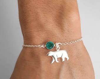Bear Bracelet - Bear Anklet - 925 Sterling Silver Birthstone Bracelet - Silver Bear Jewelry, Rolo Chain Bracelet, Dainty Minimalist Bracelet