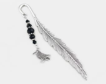 Raven Bookmark: Silver Crow Charm, Beaded Bird Lover Gift