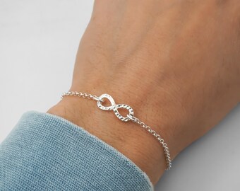 Hammered Silver Infinity Bracelet or Anklet - 925 Sterling Silver Jewelry - Infinity Charm Bracelet - Minimalist Friendship Jewelry