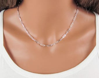 925 Sterling Silver Paper Clip Chain - Paperclip Necklace - Necklace Chain with Extender - Finished Chain