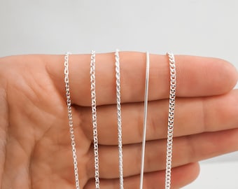 Solid Sterling Silver Chain Necklace for Women or Men, Anchor Chain, Rope Chain, Rolo Chain, Snake Chain, Curb Chain in 14 to 36 inches Long