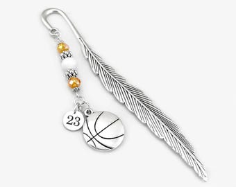Basketball Charm Bookmark - Personalized Initial or Jersey Number Charm - Beaded Metal Bookmark - Coach Gifts - Custom Basketball Team Gifts